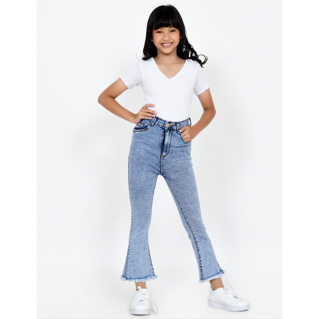 YAOSHI - Jeans Panjang Cutbray Rawis Anak - High Waist Cutbray Rawis Anak Size 24-26