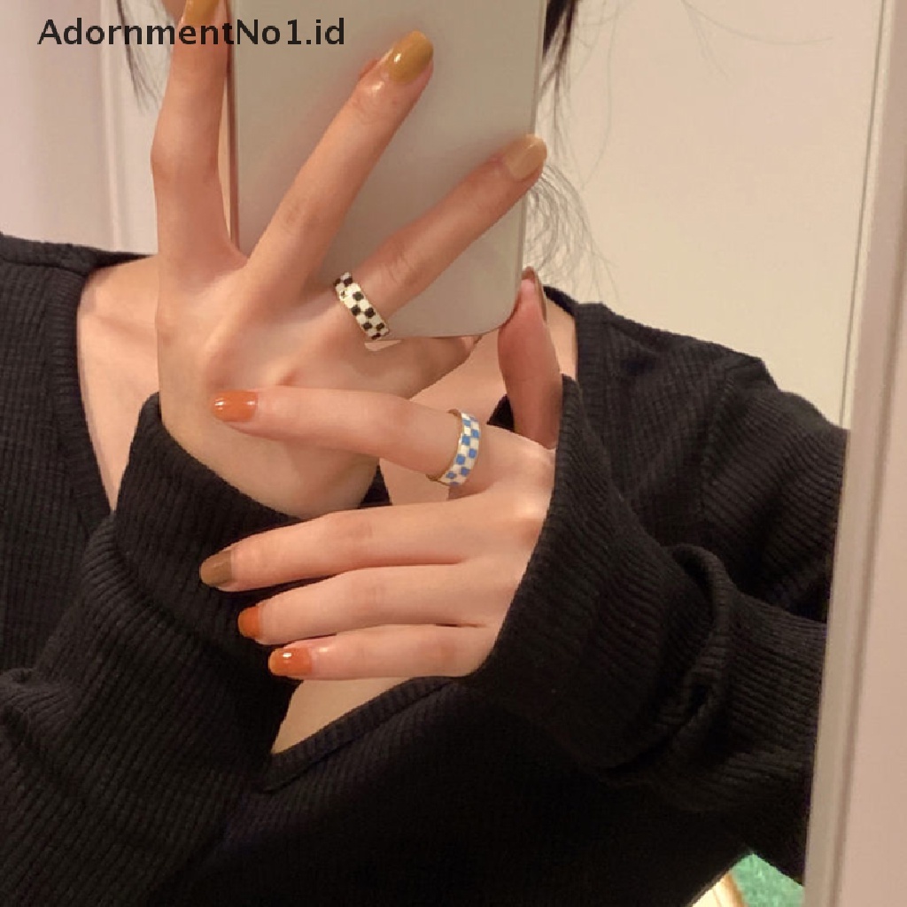 [AdornmentNo1] Vintage Jari Telunjuk Cincin Cinta Sederhana Hati Cincin Hitam Dan Putih Kotak-Kotak Diperiksa Cincin Untuk Wanita Rock Hip Hop Twist Geometri Open Rings Fashion Ins Perhiasan Hadiah [