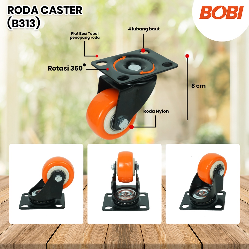 Roda Caster PVC NYLON / Roda Etalase Lemari 1,5 inch / Roda Serbaguna BOBI - Warna Random