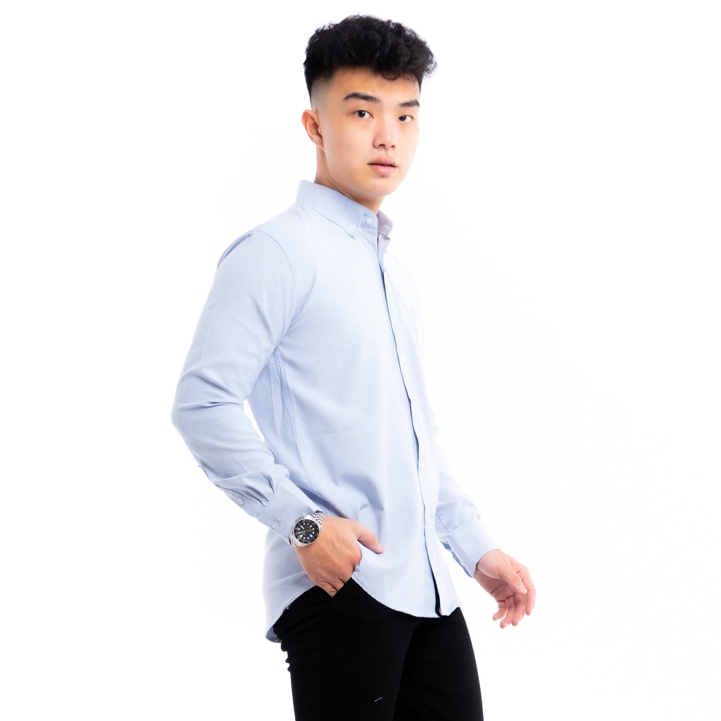 819 Kemeja Pria Lengan Panjang Polos Biru Muda Light Blue Oxford Basic SIMPLE Slimfit Casual Tersedia Ready Sampai Size JUMBO BIG SIZE XXL XXXL