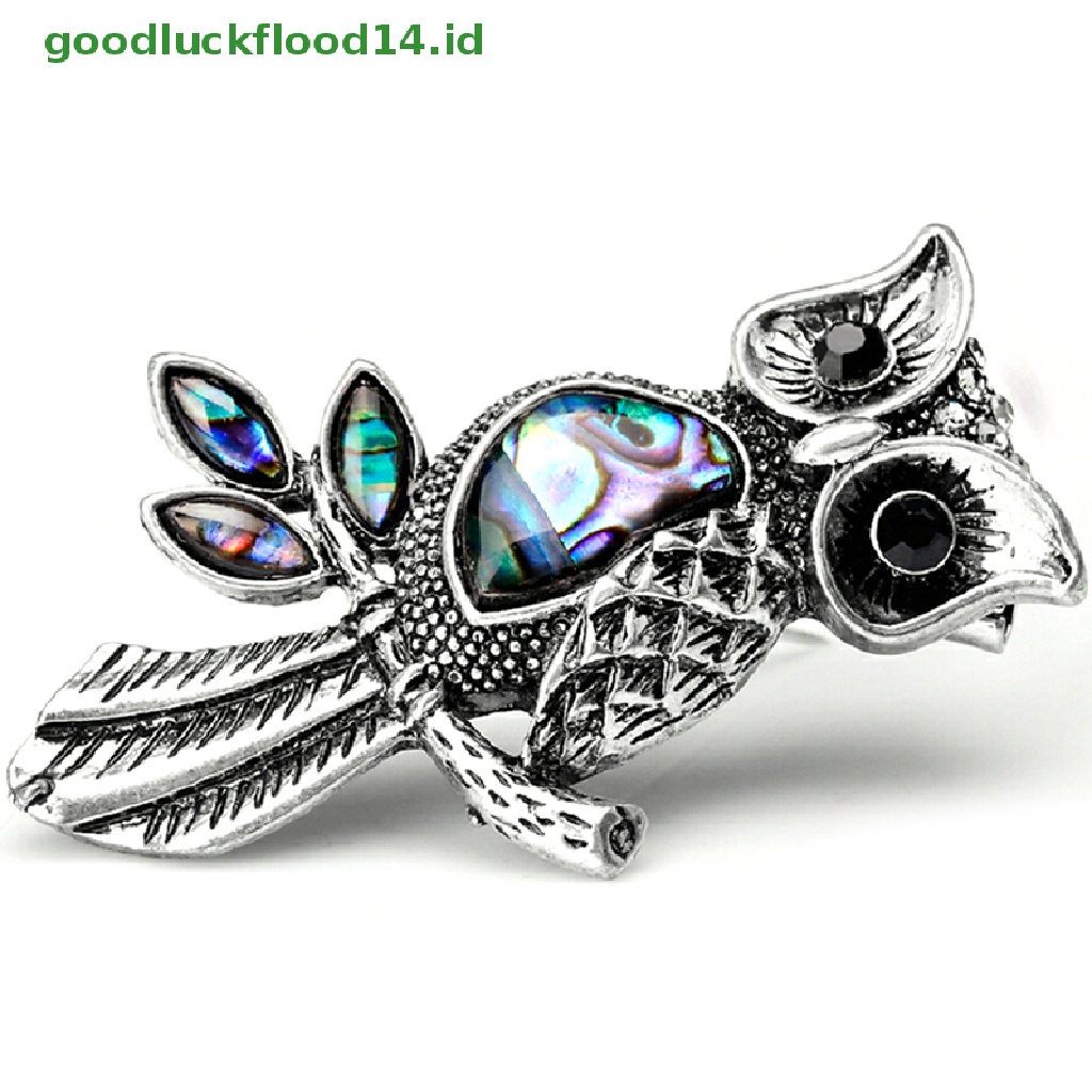 [GOOGFOUR] Vintage Owl Shell Enamel Pin Bros Karangan Bunga Pernikahan Baju Hewan Kerah Bros [TOP]