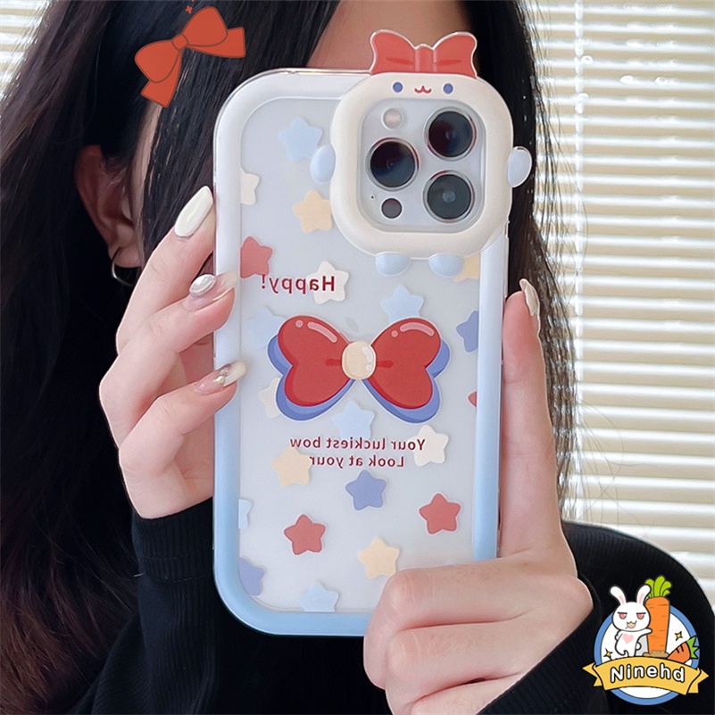 IPHONE Casing Kompatibel Untuk Iphone14 13 12 11 Pro Max X Xr Xs Max7 8 6 6s Plus Se2020Kartun Simpul Busur Kecil Lensa Ponsel Shockproof Bening Silikon Soft Case Cover Pelindung