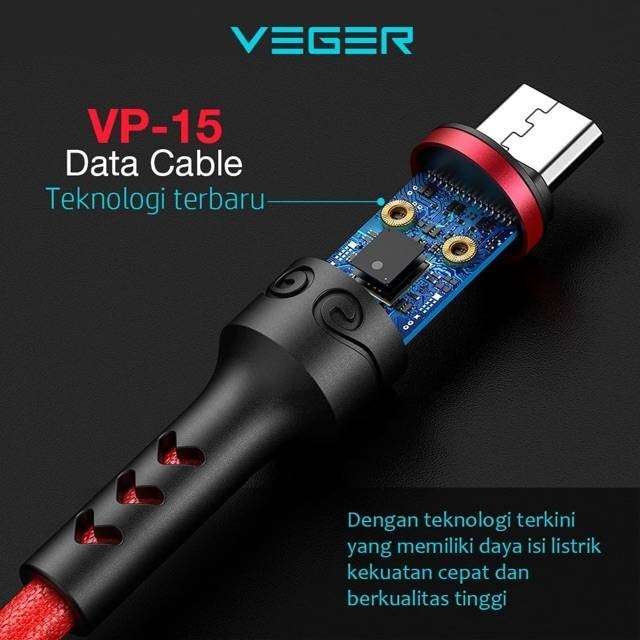 Kabel Data Micro USB VEGER VP-15 Fast Charging 3A panjang 100cm