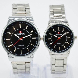 JAM TANGAN SWISS TIME TAHAN AIR RANTAI COUPLE FULL STAINLESS STEEL FREE BOX FREE BATERAI CADANGAN