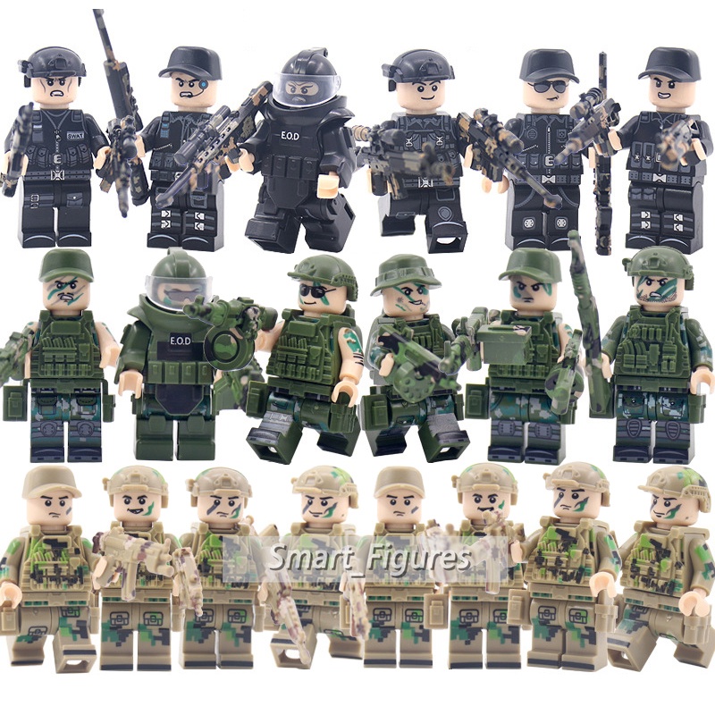 Angka Mini Set SWAT Khusus Polisi Dengan Ransel Rompi Sabuk Lengan Bom Pembuangan Baju Minifigures DIY Mainan Hadiah