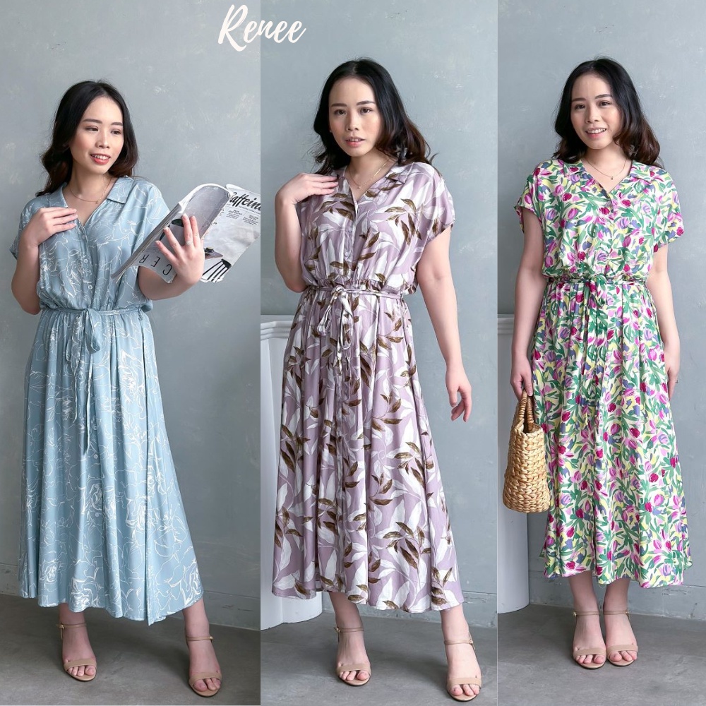 RENEE Maxi Dress Wanita Bahan Rayon Motif Bunga Dress Kancing Busui