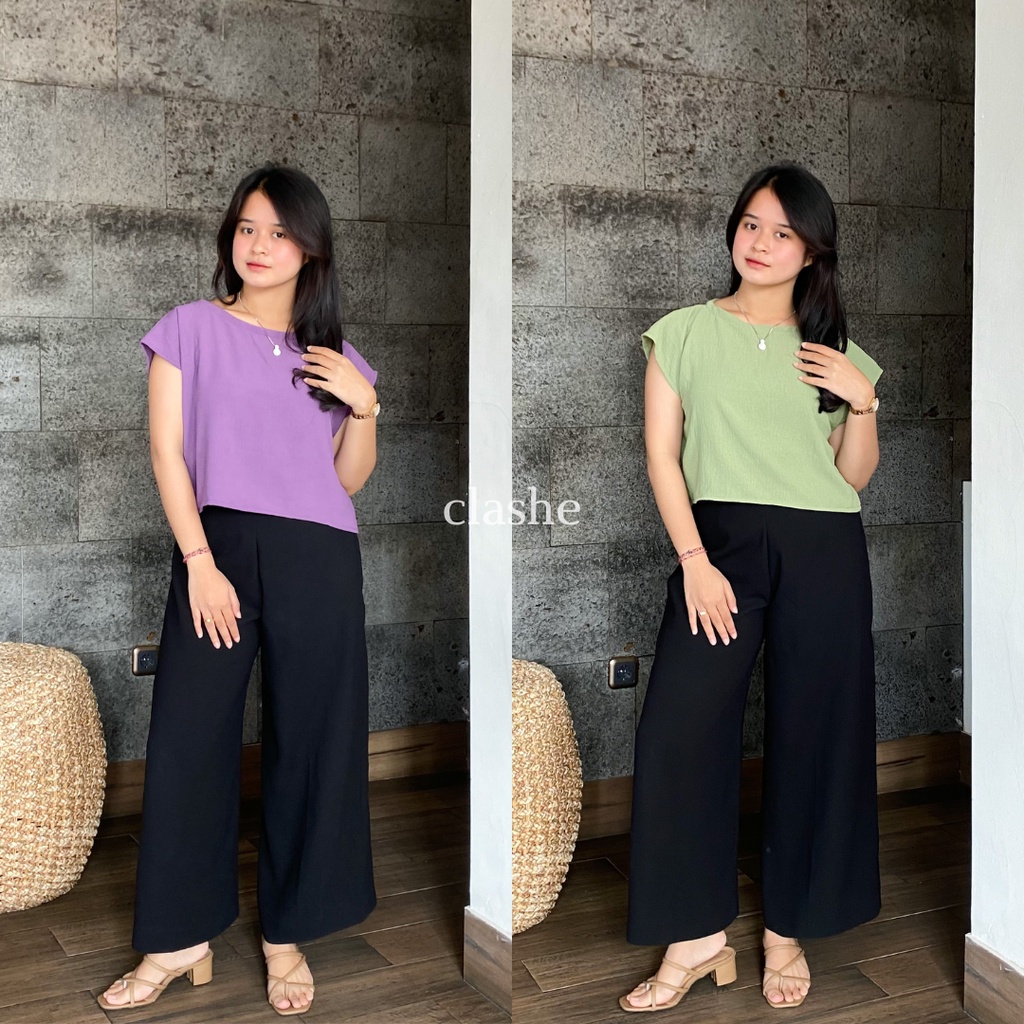 Baju Wanita Atasan Lengan Pendek Crinkle Airflow Anti Lecek Korean Style Kekinian Terbaru Ootd Olla Top by Clashe