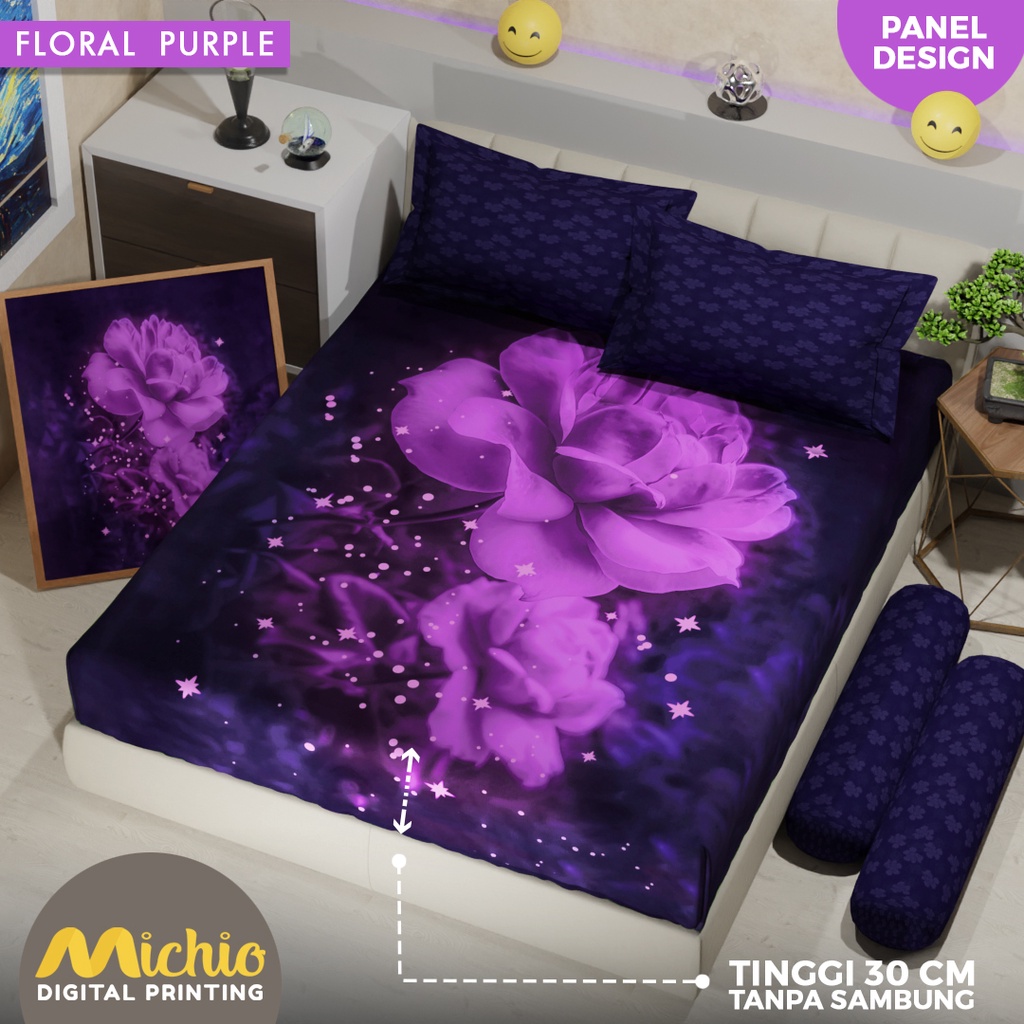 Michio Digital Printing Sprei Uk 160/180 T 30 - Floral Purple