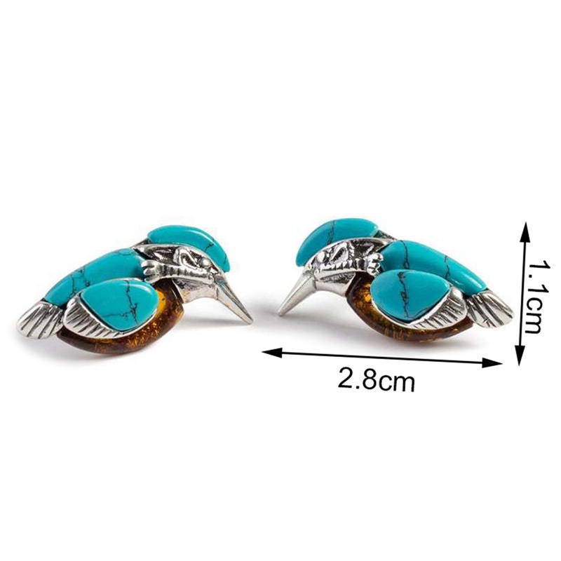 Vintage Gaya Alami Biru Turquoises Bird Wanita Anting Lucu Hewan Berbentuk Anting-Anting Aksesoris Pesta Perhiasan Hadiah