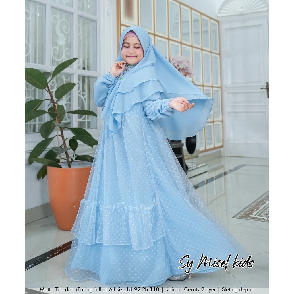 GAMIS SYARI ANAK MISEL MOTIF POLKADOT SET KHIMAR