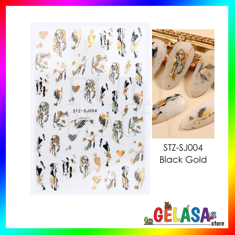 GELASA Stiker Kuku Nail Art Sticker Abstrak Gold Rosegold Black Foil 3D series STZSJ