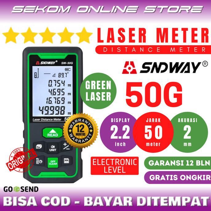 SNDWAY Meteran Laser Digital Green Laser 50 Meter SW-50G Laser Hijau