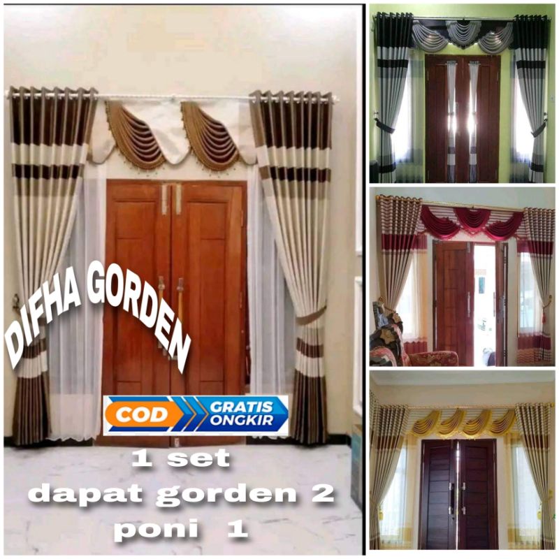 gorden Poni Dalam Gelombang Spanyol satu set Jendela Pintu Ruang Tamu Kupu tarung 3meter 250cm Mewah