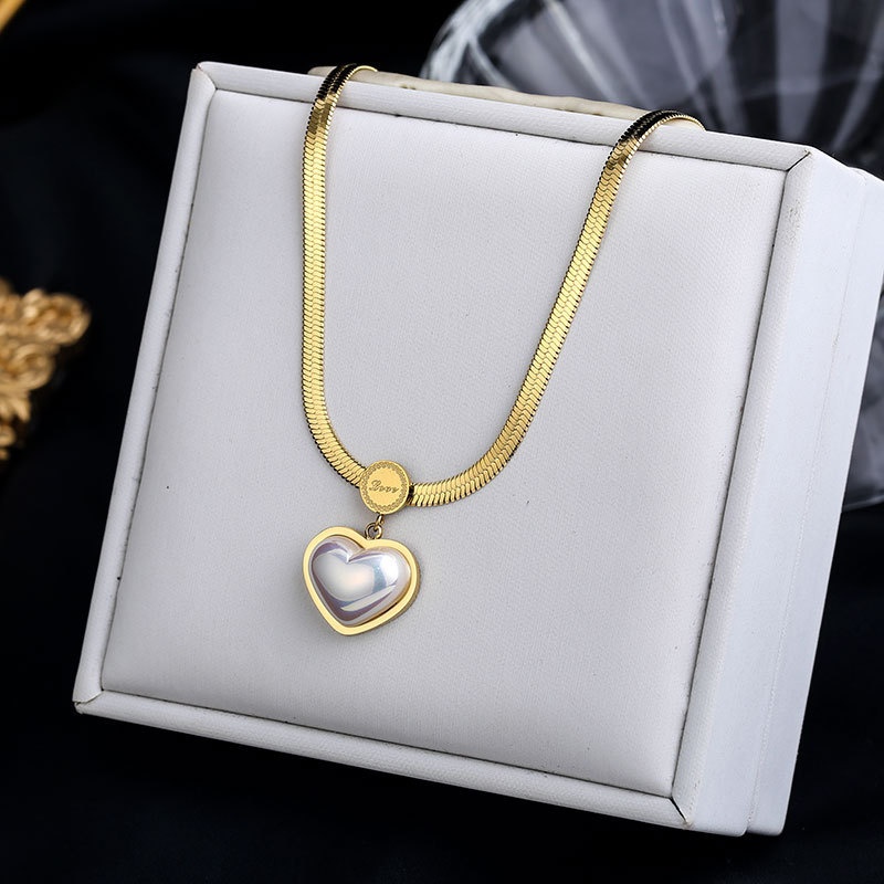 [ Bayar Ditempat ] Kalung Titanium Anti Karat Liontin Love Putih 45 CM Accesories Fashion Korean Style