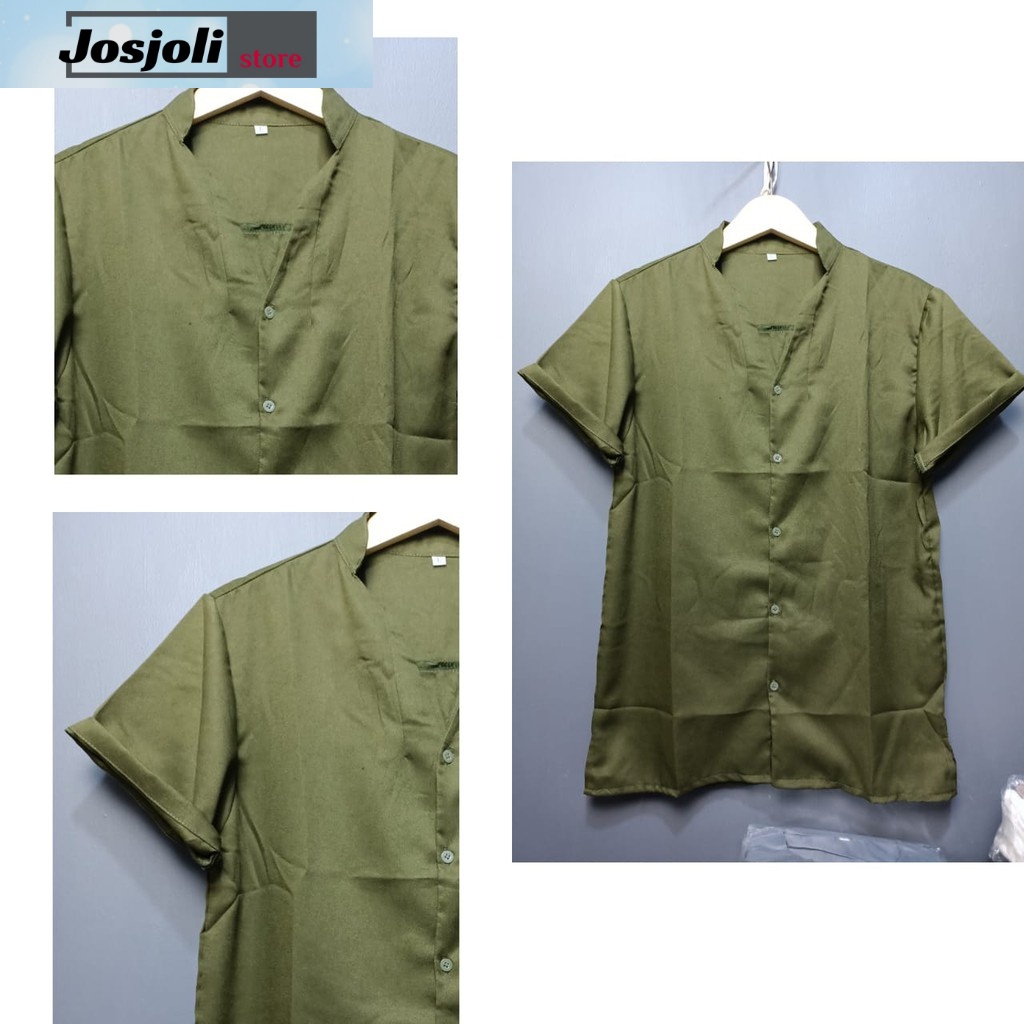 JOSJOLI_STORE/Kemeja V-NEK Tin Lengan Pendek Size M,L,XL,XXL-Fashion Pria Dewasa