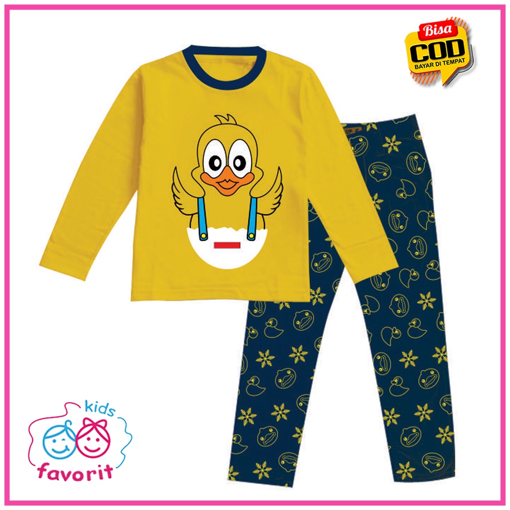 Favorit kids Baju setelan Piyama anak perempuan dan anak laki laki lengan panjang celana panjang gambar bebek kartun