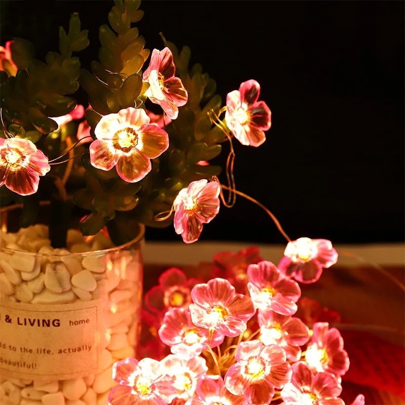 1/2m LED Pink Cherry Lamp String/Lampu String Peri Bunga Blossom Tenaga Baterai Untuk Dekorasi Ruang Tamu