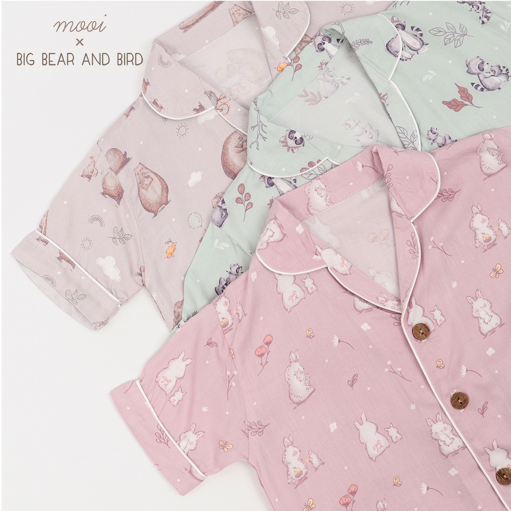 Baju Tidur Bayi Piyama Anak Mooi x Big Bear &amp; Bird  Short Pajamas Kids 1-10 Tahun