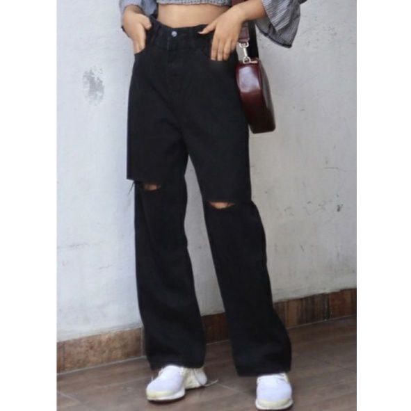Celana Kulot Jeans Highwaist Kulot Jeans Wanita Sobek Lutut