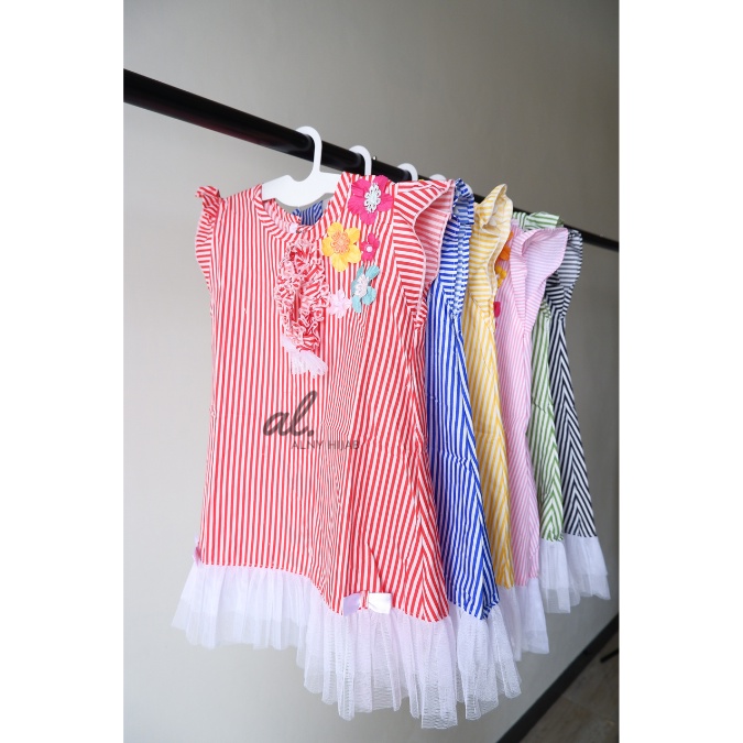 Dress Anak Perempuan Stripe Katun Free Bando