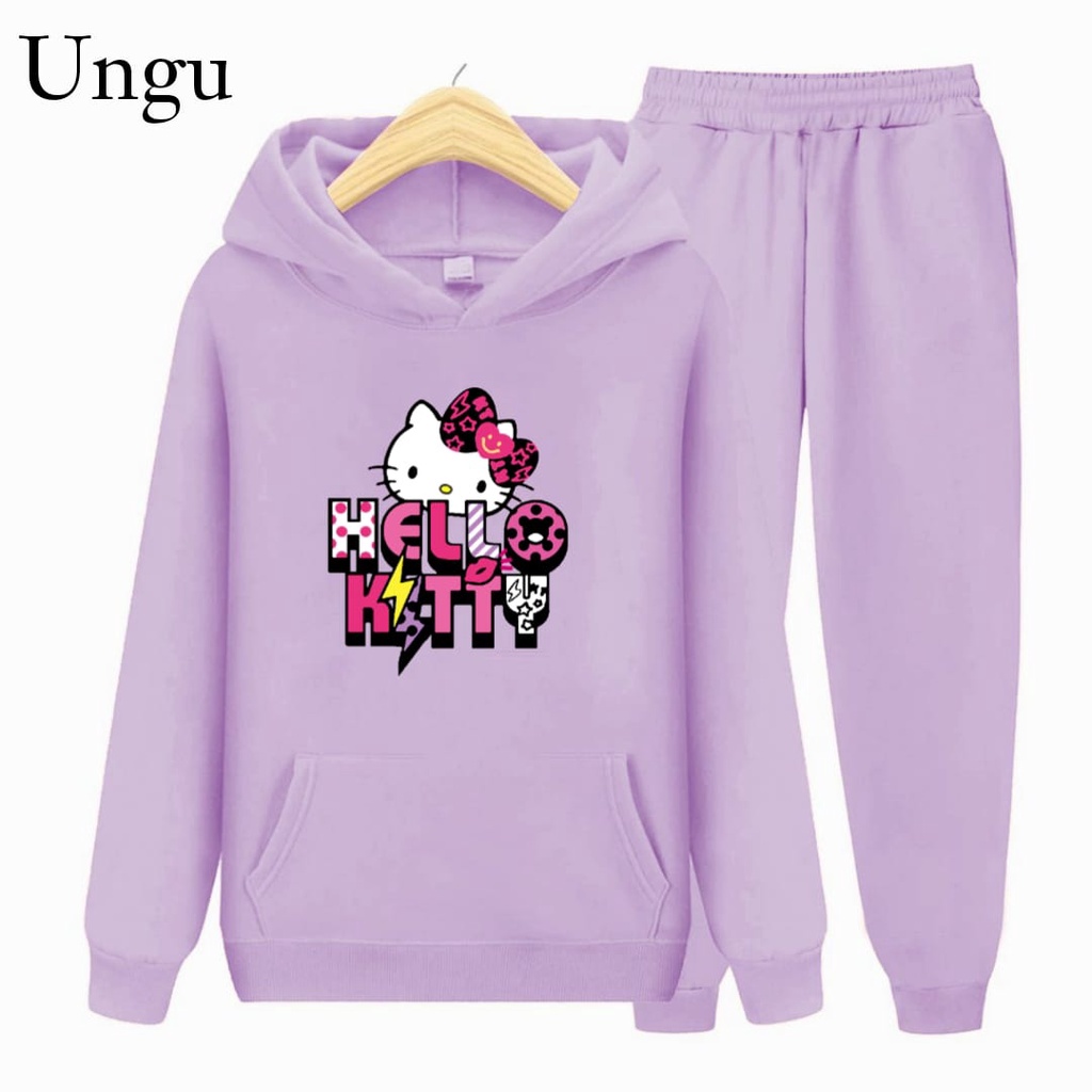 Hzl_outfit Setelan Sweater Anak Perempuan Hello Kitty/ Sweater Hoodie Setelan