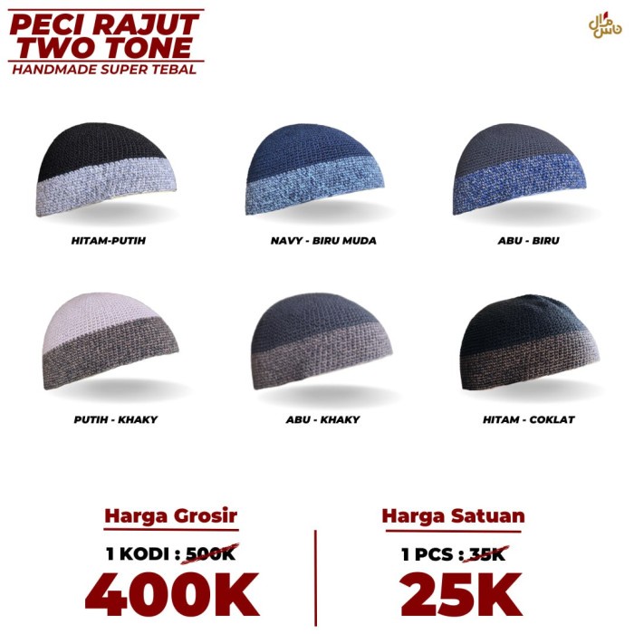 KOPIAH PECI RAJUT TEBAL POLOS PECI HAJI DAN UMROH MOTIF TWO TONE