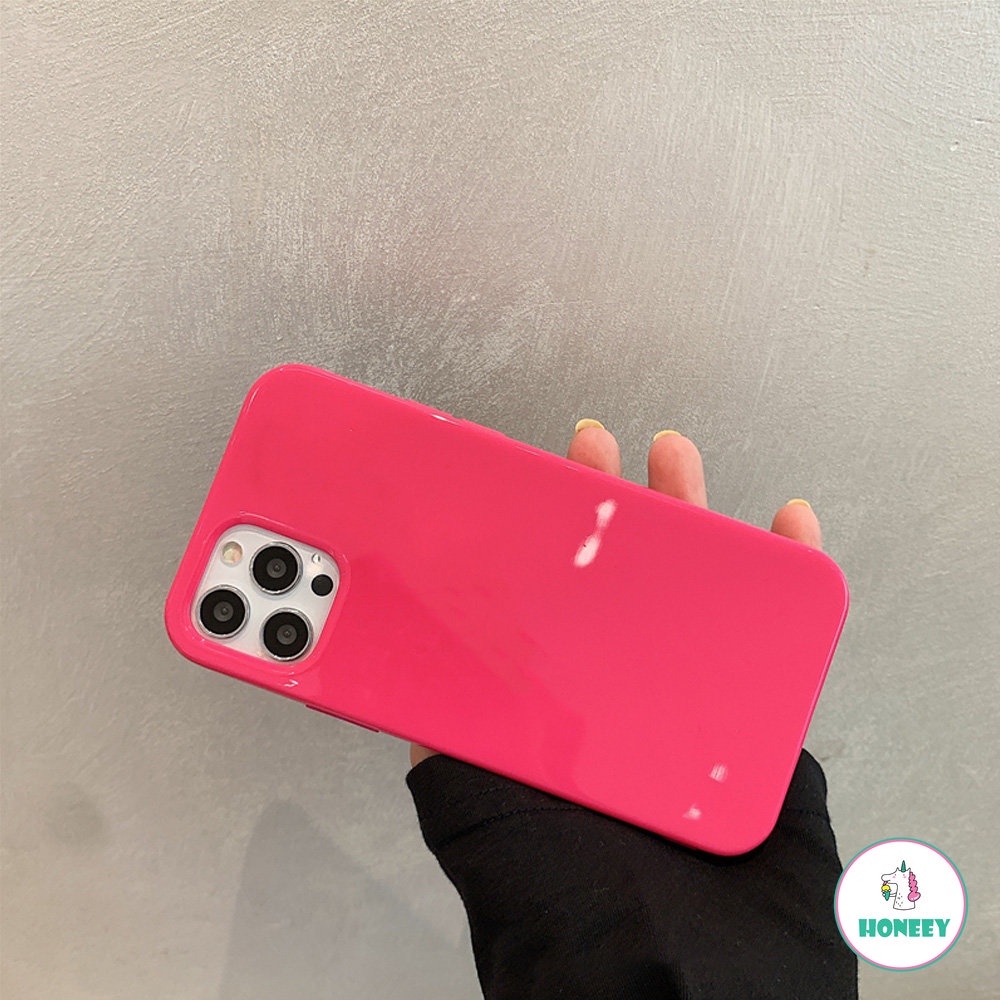 Soft Case TPU Glossy Shockproof Warna Merah Mawar Untuk IPhone 14 13 12 11 Pro Max X Xs Max XR 8 7 Plus