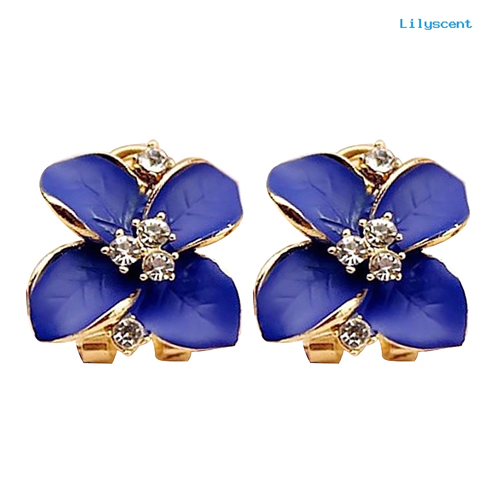 [LS] Wanita Berlian Imitasi Bertatahkan Enamel Clover Shape Stud Earrings Hadiah Perhiasan Pesta