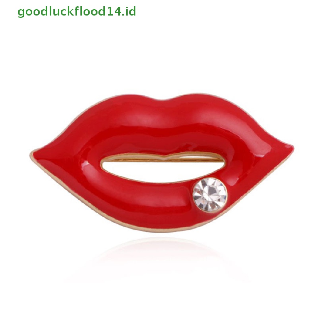 [GOOGFOUR] Bros Bibir Berlian Imitasi Warna Merah Untuk Wanita Sexy Mouth Brooch Pin Perhiasan Bersinar [TOP]