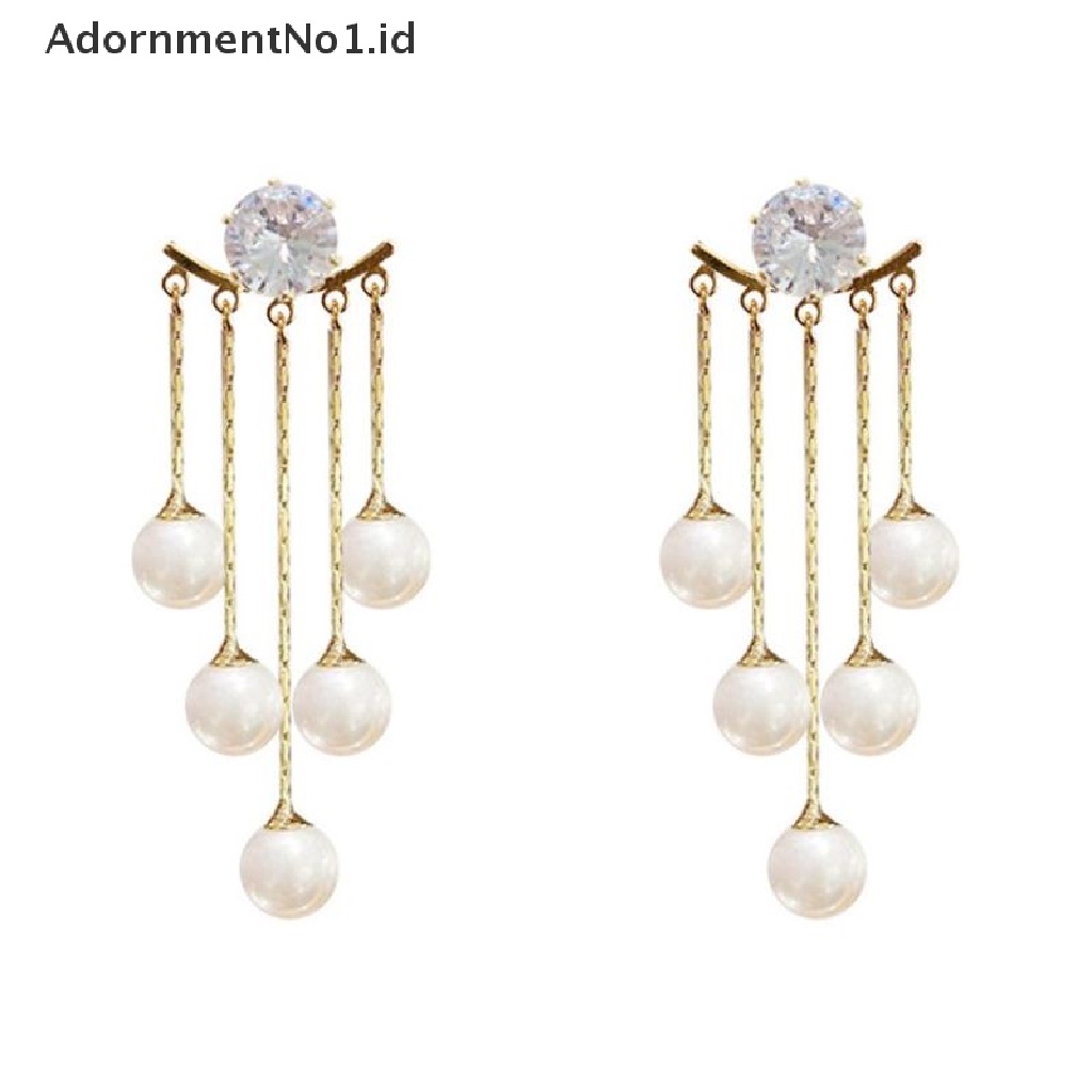 [AdornmentNo1] Anting Rumbai Mutiara Zirkon Yang Indah Perhiasan Gaya Korea Anting Drop Rumbai [ID]