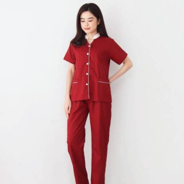 baju suster Seragam Baby Sitter Scarlett Maroon / Baju Suster / Seragam Nanny - S(U1O6) Baju Suster 