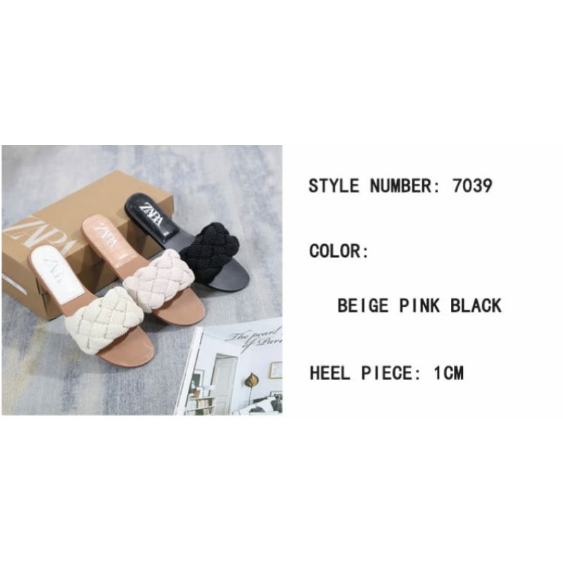 Sandal Zr wanita import flat pearl woven slide Cristal  kode 7039