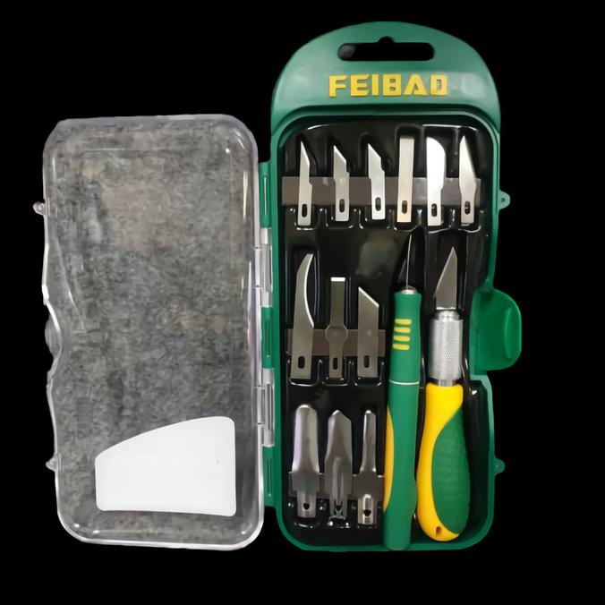 

Hobby knife set 14pcs Pisau Ukir kertas kayu karet pen