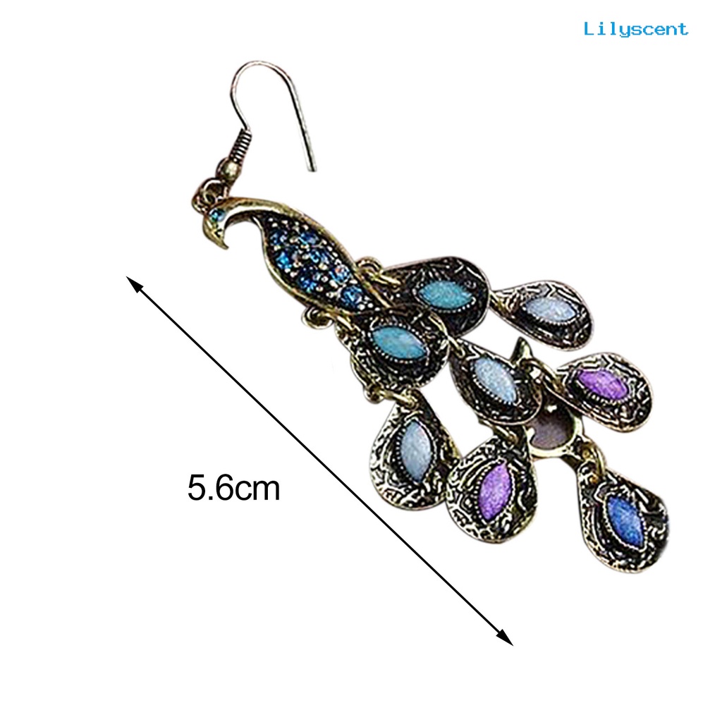 [LS] Anting Tusuk Gaya Bohemian Perhiasan Vintage Anting Kait Juntai Merak Untuk Pesta