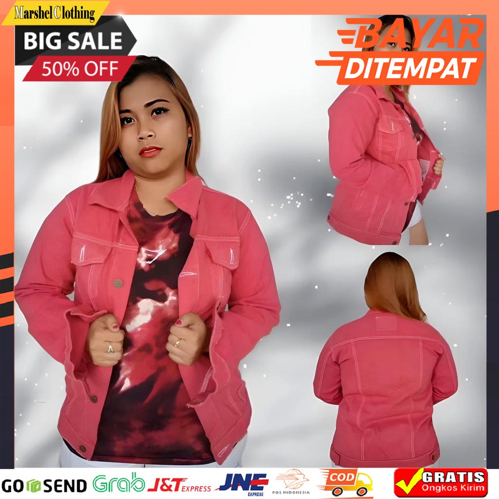 𝐩Ⓙв - Jaket Jeans Denim Premium Wanita All Size - Jumbo Oversize - Pink Fanta / Jaket Jeans Boyfrien