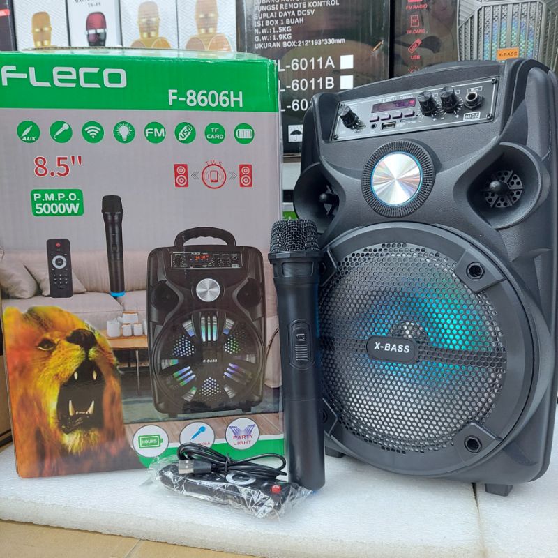 COD Speaker Bluetooth Karaoke Mic wireless Fleco F-8606G/H free Mic wireless