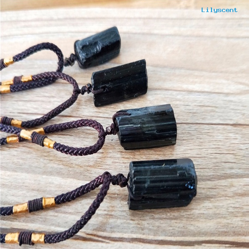 Ls Kalung Tali Faux Tourmaline Stone Pillar Pendant Fashion Perhiasan Kalung Unisex Untuk Pesta