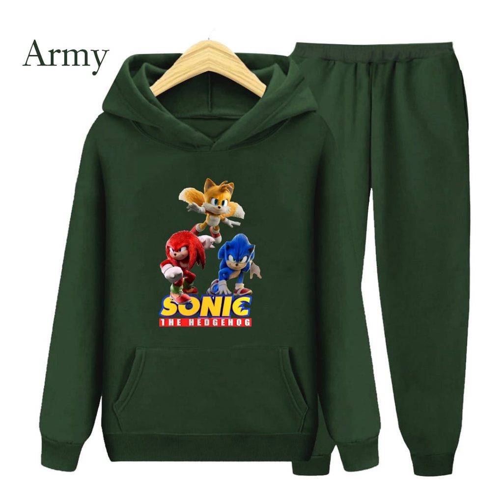 Hzl_outfit Setelan Sweater Hoodie Anak Sonic/ Sweater Hoodie Anak Setelan S.M.XL