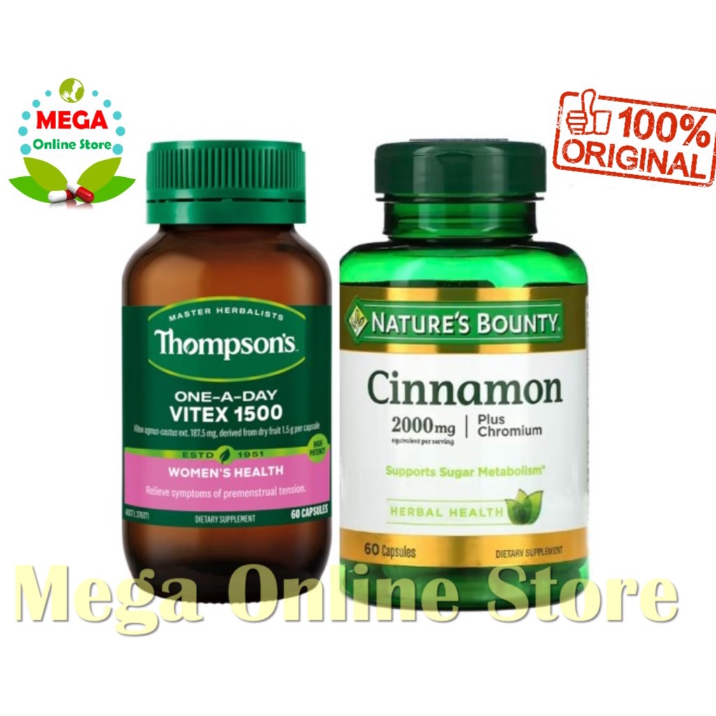 Paket Thompson Vitex 1500 + Nature's Bounty Cinnamon (untuk PCOS)