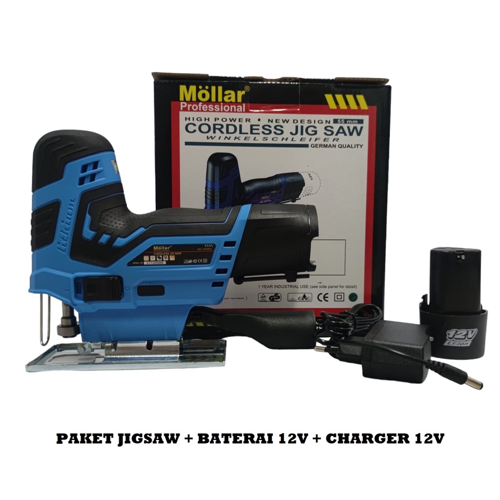 Mollar CJS12250 Cordless Jigsaw Baterai 12v / Jig Saw Gergaji Kayu Batre