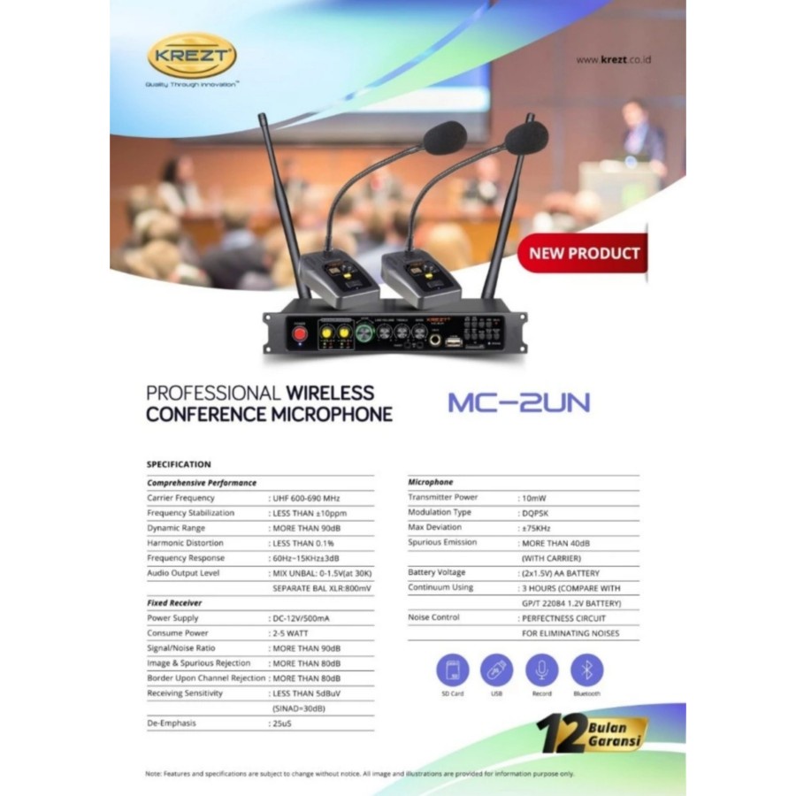 MICROPHONE MIC MEJA PODIUM CONFERENCE WIRELESS SYSTEM KREZT MC 2UN 2 CHANNEL MIC ORIGINAL