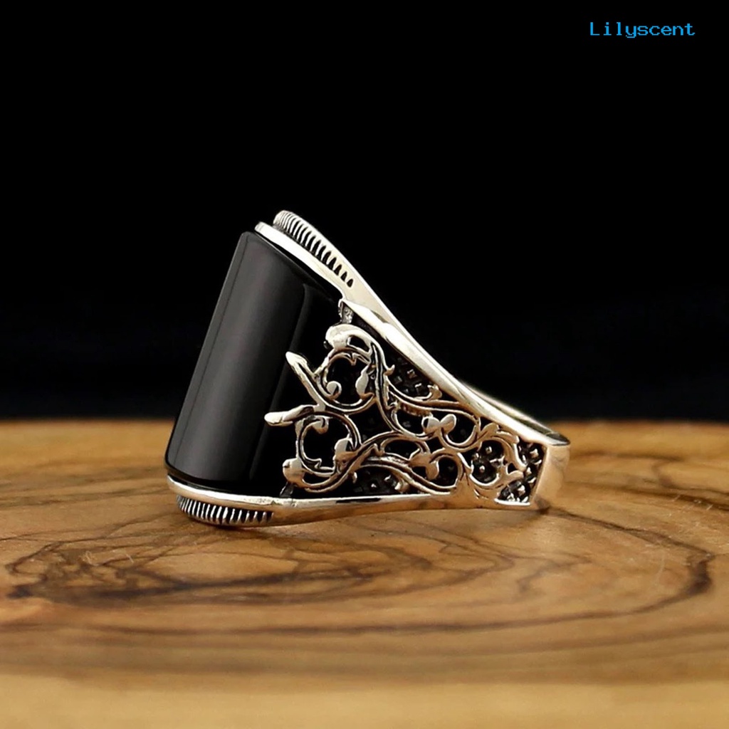 [LS] Finger Ring Baking Varnish Relief Unisex Penggunaan Bunga Hitam Broadside Jewelry Ring Untuk Dekorasi