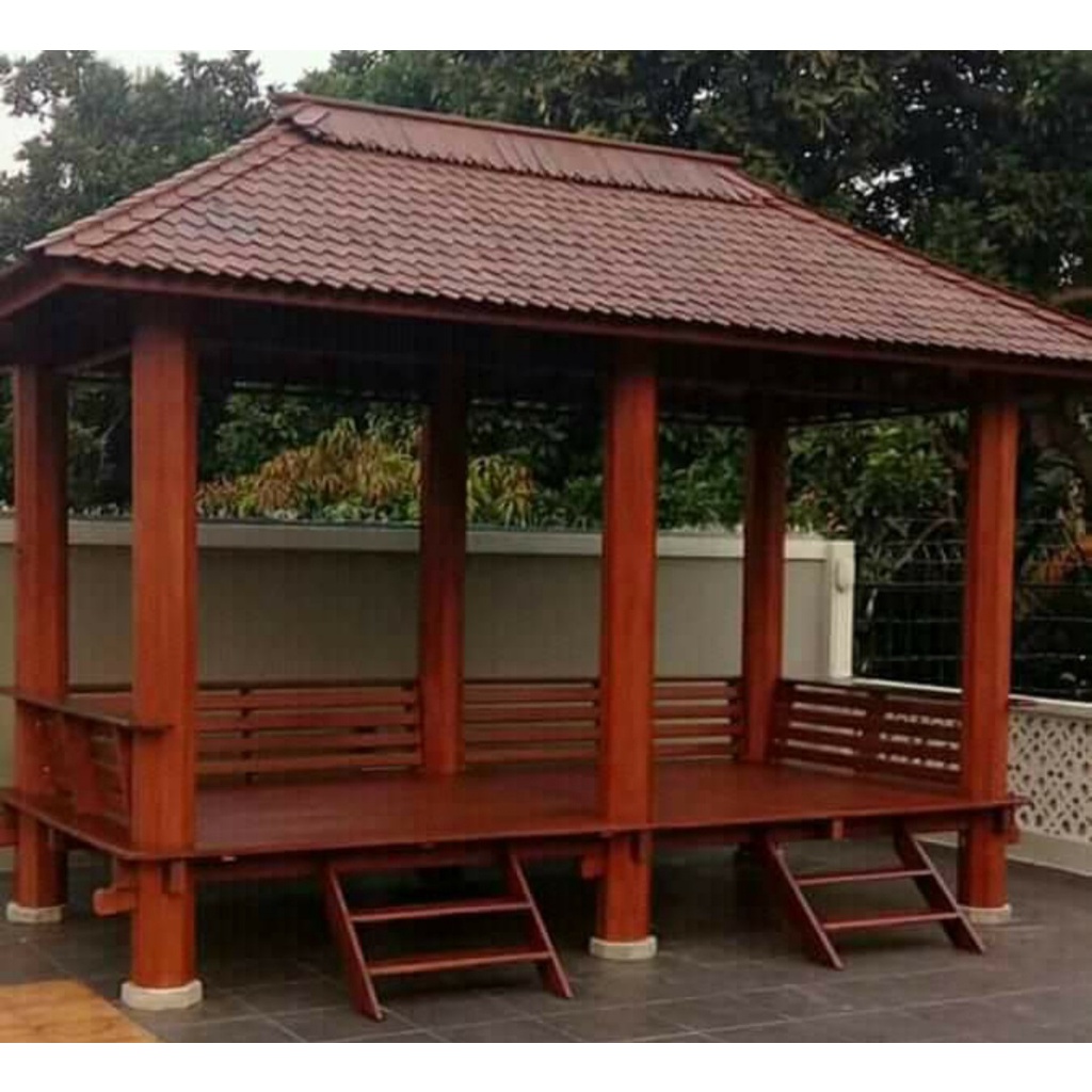 Free Ongkir Plus Pasang Area Pulau Jawa | Gazebo Kayu Ukuran 4x2 Meter Tiang 6 Kayu Kelapa Atap Sira