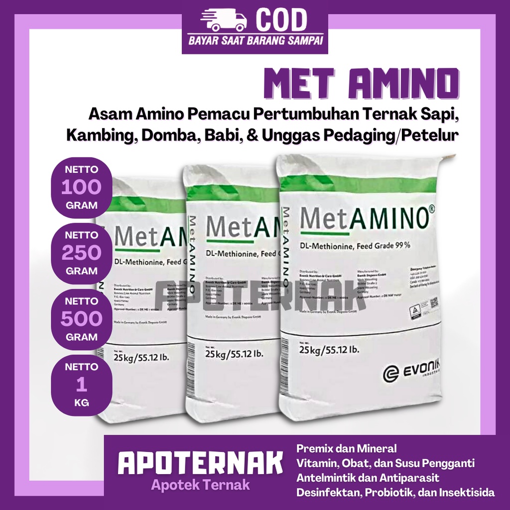 METAMINO 250 gram | DL-Methionine 99% Asam Amino Hewan | Metionin Methionine | EVONIK