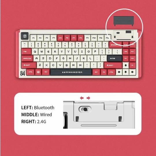 DUSTSILVER Red &amp; White Classical Retro Hotswap RGB Wireless Keyboard