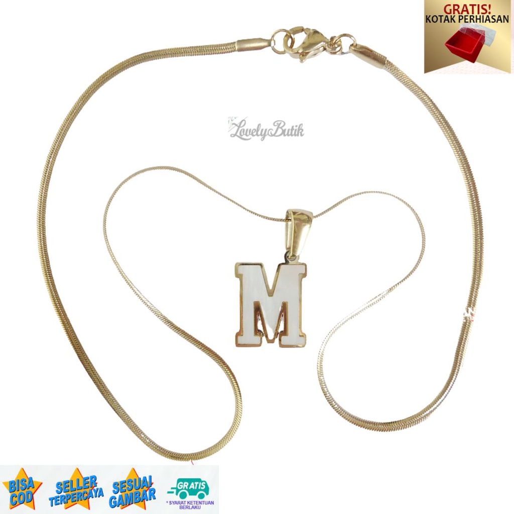 Kalung Anak Titanium anti karat Inisial Huruf M,N Rantai Kalung Belut Shell - Lovelybutik