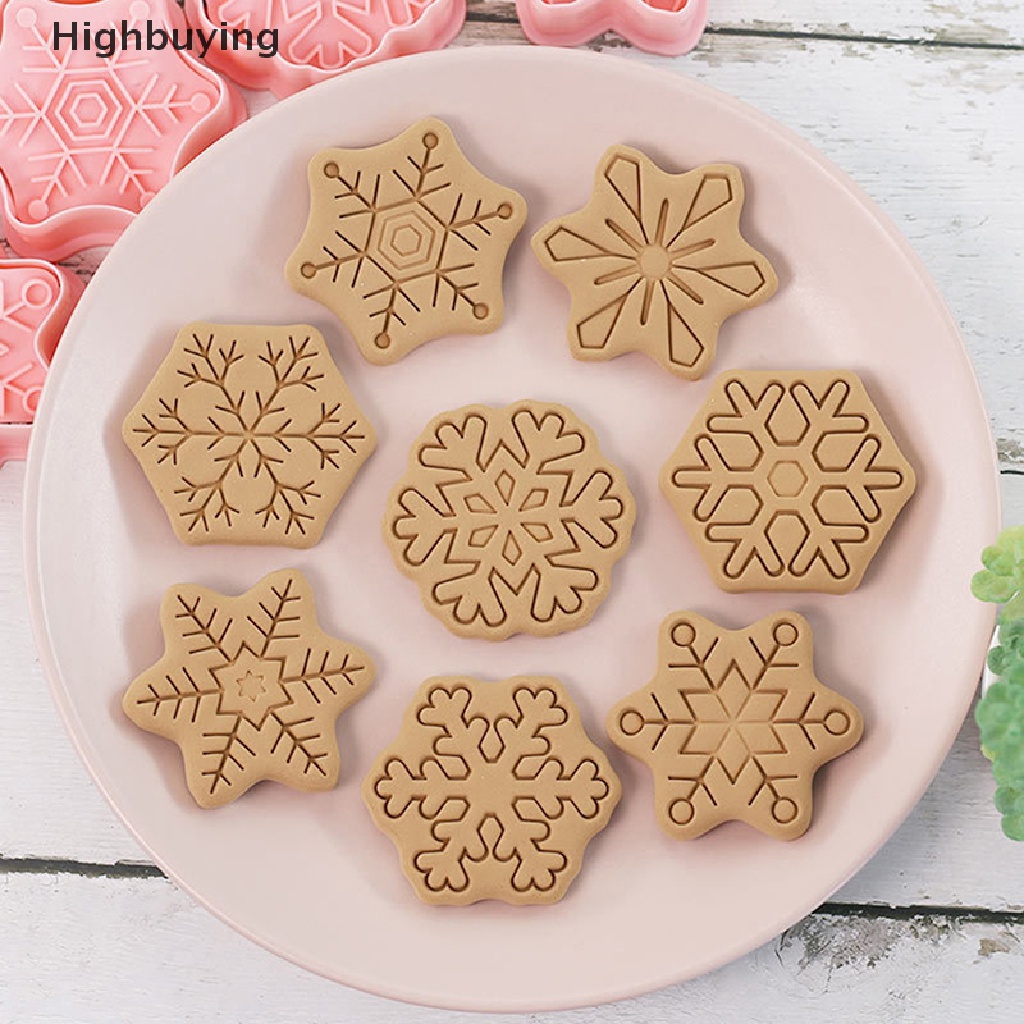 Hbid 8Pcs/set Snowflake Frosg Cookie Mould Cutter Embosser Natal Pastry Bakery Kue Cetakan Alat Aksesoris Dapur Glory