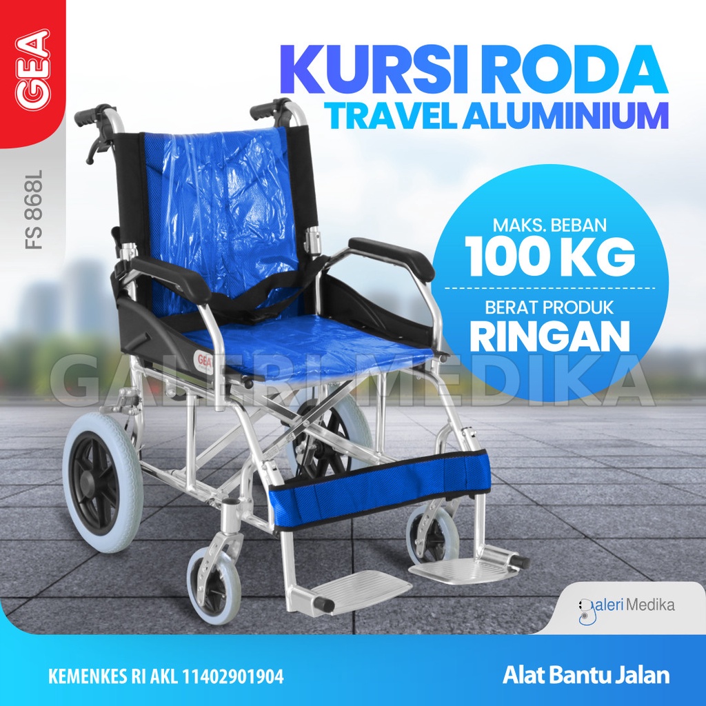 Kursi Roda Travel Mudah Dilipat GEA FS868L / FS 868 L / FS-868L (KHUSUS GOJEK)