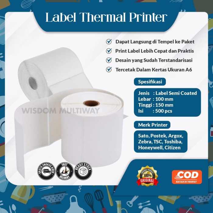 

Term Kertas Label Stiker Termal Resi 100X150 500Pcs Ukuran A6 - 500Pcs/Roll