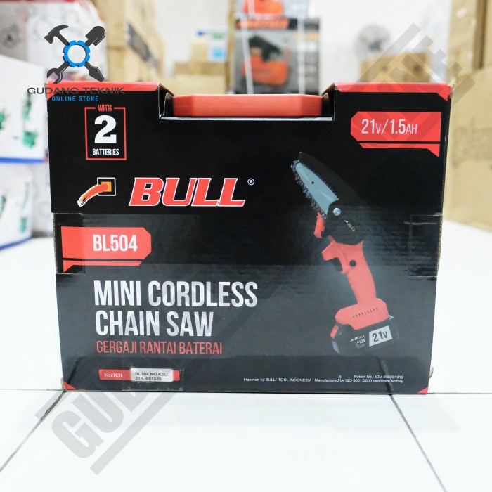 Mesin Gergaji Rantai Tangan Mini BATERAI 4&quot; BL504 BULL / CORDLESS Mini Chainsaw 4 Inch Potong Kayu BL 504 BULL